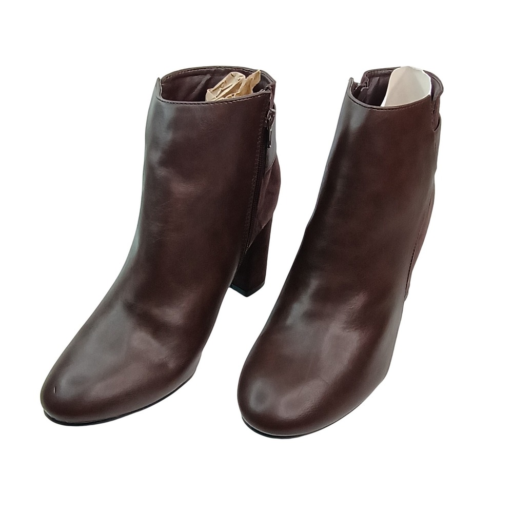 A New Day Jax Ankle Boots Brown Faux Leather Block Heel Womens 11W 00216726